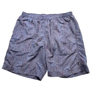 KAVU Mens Medium Hybrid Swim Shorts Brown Blue Abstract Print Elastic Waist